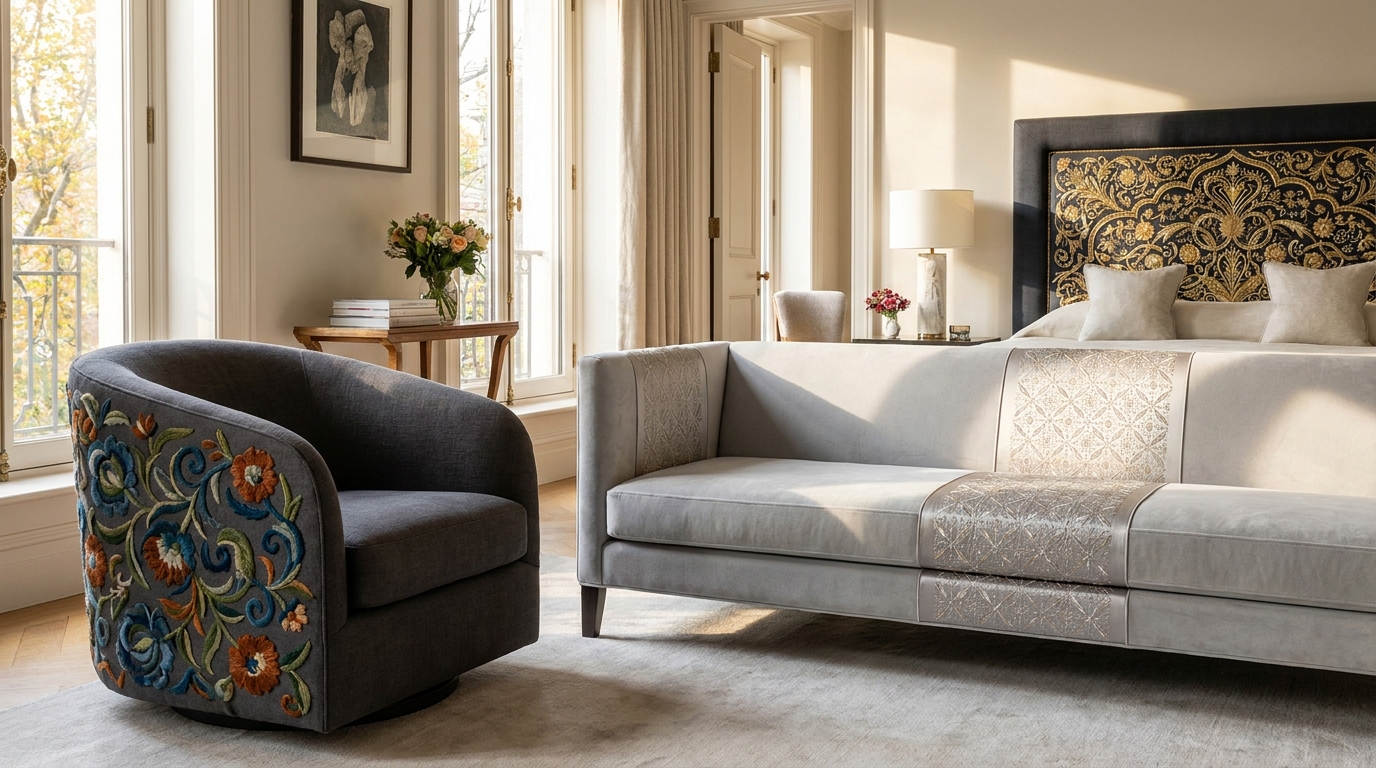 Порівняння технік вишивки на меблях