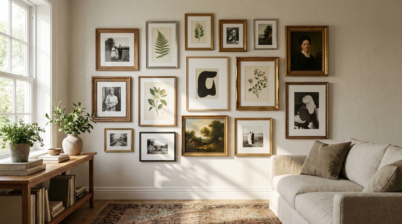 Як повісити картини та фотографії: схеми ідеальної галереї на стіні.