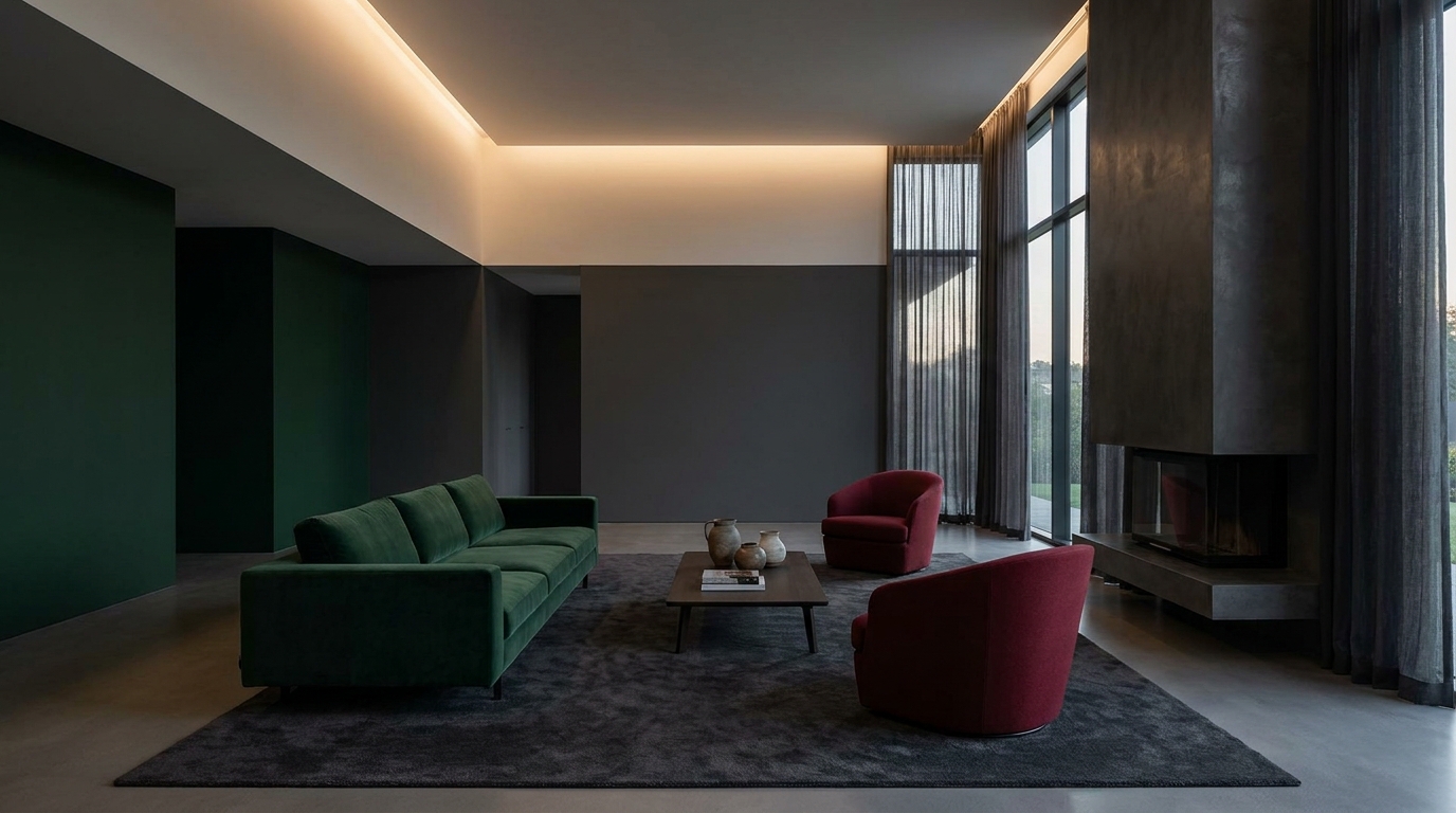 Moody Minimalism (Похмурий мінімалізм): як використовувати глибокий смарагдовий, гранатовий та вугільний кольори без ефекту «тісної коробки».